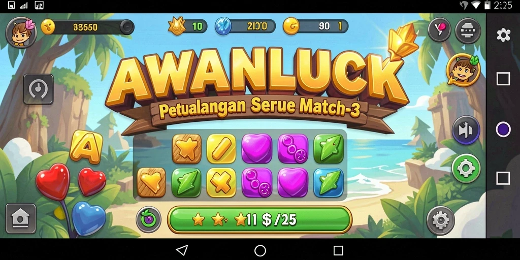 Tampilan gameplay <strong>AWANLUCK</strong> saat mencocokkan permata berwarna.