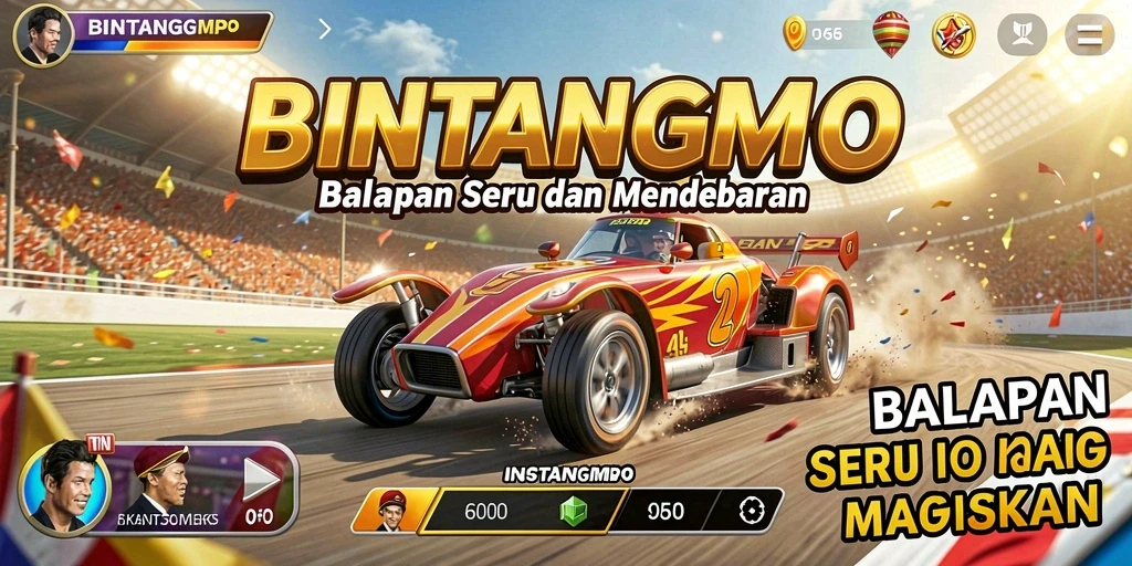 Screenshot BINTANGMPO menampilkan aksi balapan yang intens dan mendebarkan.