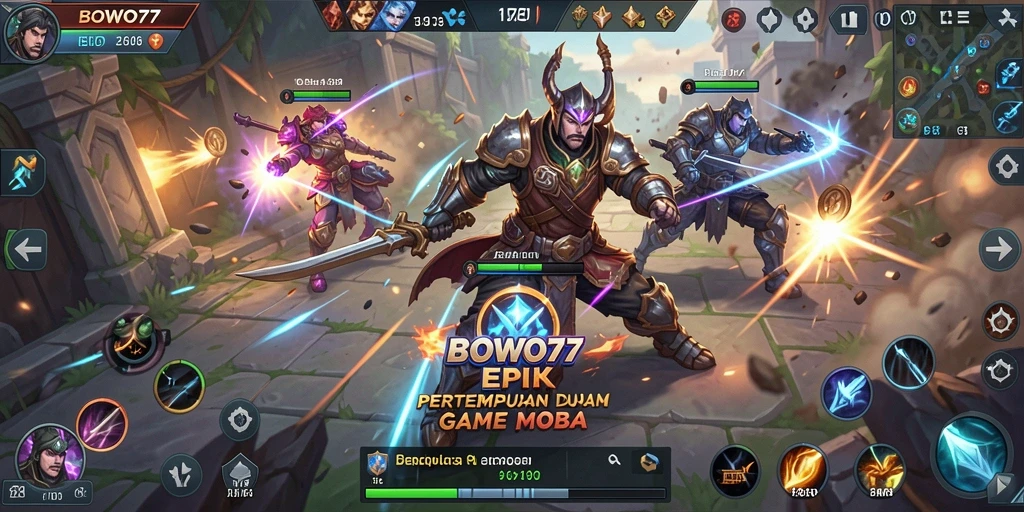 Tampilan gameplay seru di BOWO77 dengan aksi MOBA intens.