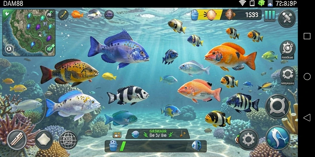 Tampilan utama gameplay Tembak Ikan DAM88 yang menarik.