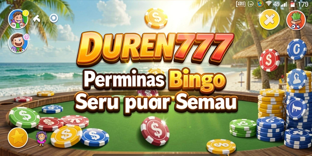 Tampilan gameplay DUREN777 dengan kartu Bingo yang penuh warna.