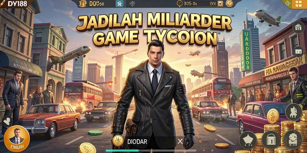 Tangkapan layar utama dari gameplay DV188 menampilkan manajemen bisnis yang dinamis.