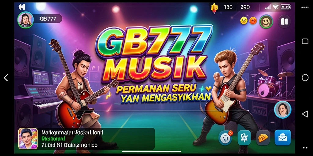 Screenshot utama GB777 menampilkan pengguna yang bermain musik dengan antusias.