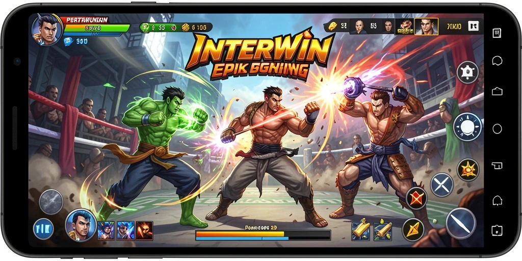 Screenshot gameplay INTWIN menampilkan pertarungan mendebarkan antara dua karakter.