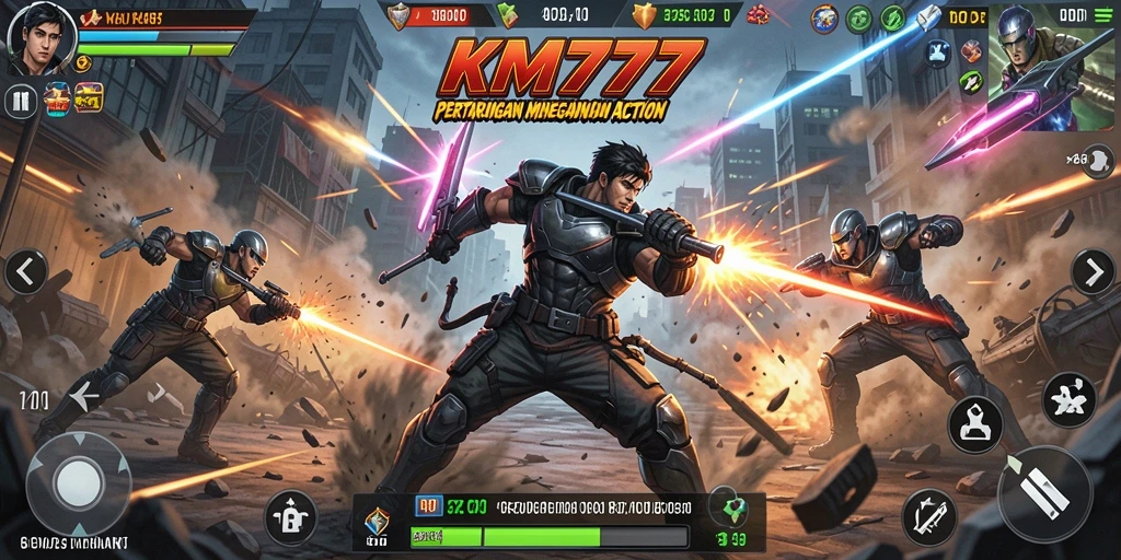 Screenshot gameplay KM777 menampilkan aksi pertarungan yang intens dan mendebarkan.
