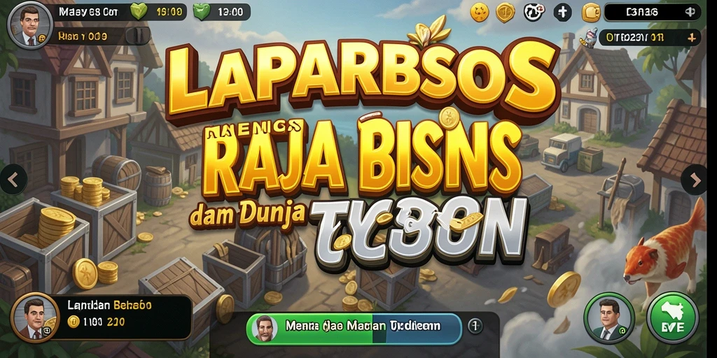 Tampilan gameplay <strong>LAPARBOS</strong> yang menampilkan berbagai bangunan dan aktivitas bisnis.