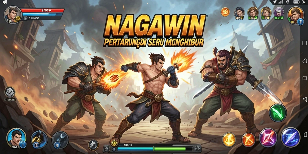 Gameplay seru di NAGAWIN dengan pertarungan karakter yang dinamis.
