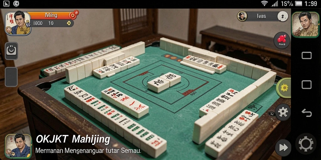 Tampilan gameplay seru dari OKJKT dengan tampilan Mahjong yang menarik.