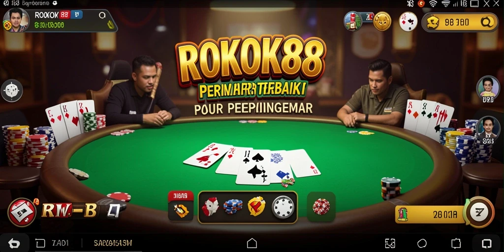 Tampilan gameplay Poker seru di ROKOK88 dengan suasana kasino.