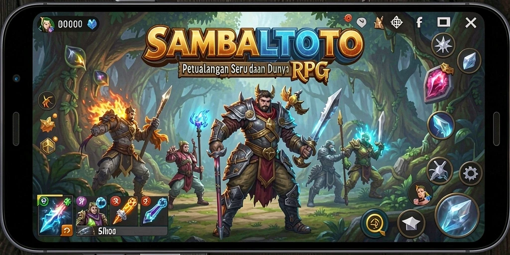 Tangkapan layar utama SAMBALTOTO menampilkan karakter dalam pertempuran seru di dunia RPG.