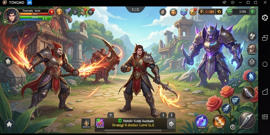 Tangkapan layar gameplay TONGWD menampilkan pertempuran strategis.
