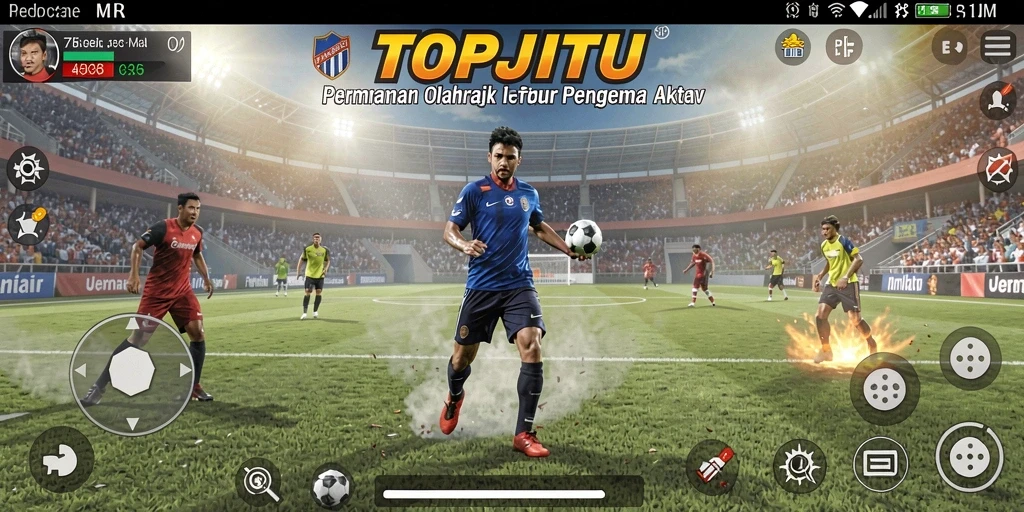 Screenshot menunjukkan aksi seru dalam permainan olahraga TOPJITU.